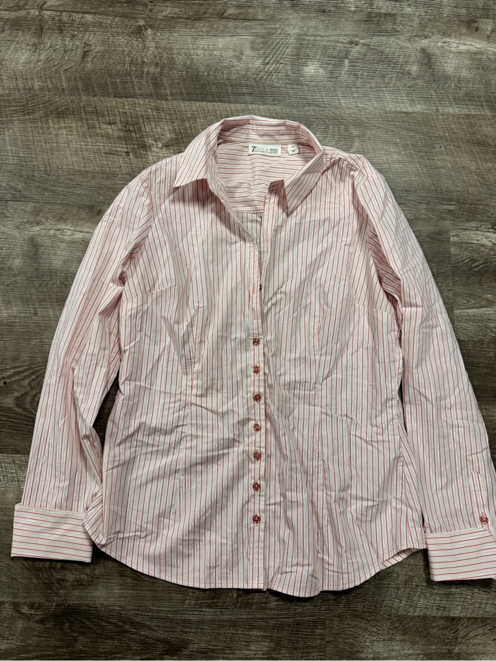 7th Avenue New York & Company Pink Striped Shirt Medium